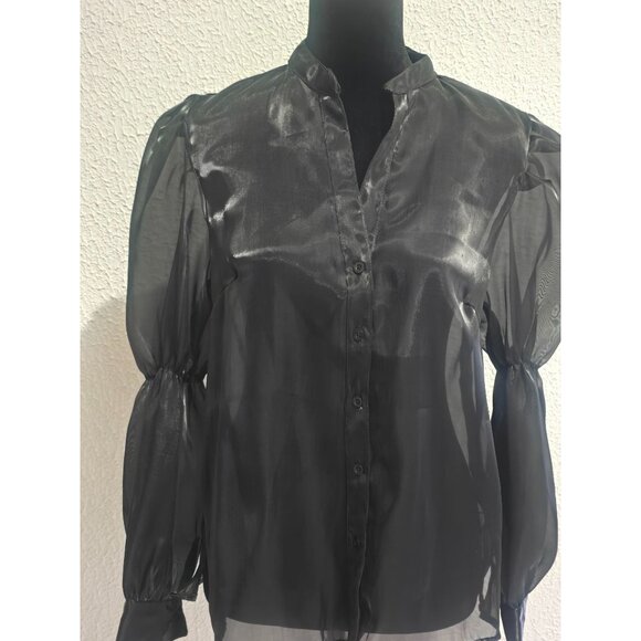 18 Centimeters Sheer Grunge Button-Up Blouse With Puff Sleeves - Size S - Picture 3 of 4
